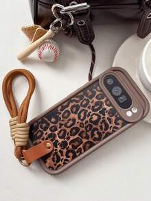 Luxury Brown Leopard Print Wristband Creative Soft Phone Case, Suitable For Pixel 9 Pro XL 8 7 Pro 8A 7A 5G, Fashionable Winter Wrist Strap Protective Cover - Brown - View 3