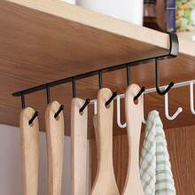 6-Piece Under Cabinet No Drilling Cup Holder: Multifunctional Iron Hooks For Kitchen And Cabinet Organization. - Black - View 1