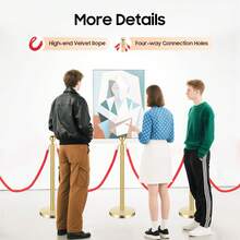 6-Piece Gold Stainless Steel Stanchion Posts With  Ropes Crowd Control Barriers For Wedding Red Carpet Ceremony Museum - 1 - View 6