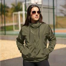 Women's Windbreaker Jacket, Semi-Lined, Water-Resistant, Ultra-Lightweight, Sporty - Army Green - View 7