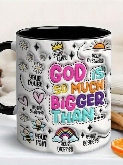 1pc Christian Coffee Mug With "God Is Bigger Than Your Mistakes" Bible Verse Design - 11oz Ceramic Cup, Washable, Reusable, Faith-Based Women & Men