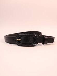 Women's Belt In Genuine Leather, 1.5cm Wide, Thin With Oval Buckle - Black - View 1