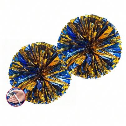 Pom Poms Cheerleading With A White Handle For Sports Party Dance Team Accessories Cheering Squad Spirit (2 Pack Blue Gold).