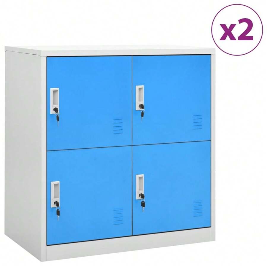 vidaXL Armoires à casiers 2 pcs Gris clair et bleu 90x45x92,5 cm Acier - Bleu azur - Voir 1