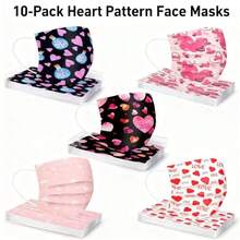 10pcs Heart-Shaped Face Masks, Valentine's Day Masks, Disposable Ear Loop Masks For Halloween, Christmas, New Year Gifts, Lightweight Lace Outdoor Masks, Dust-Proof, Windproof, UV Protection - Multicolor - View 10