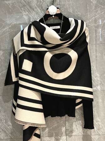 1 pieza Chal de arroz negro para mujer, chal cálido y versátil, capa de doble uso para sala con aire acondicionado, bufanda larga y gruesa para invierno