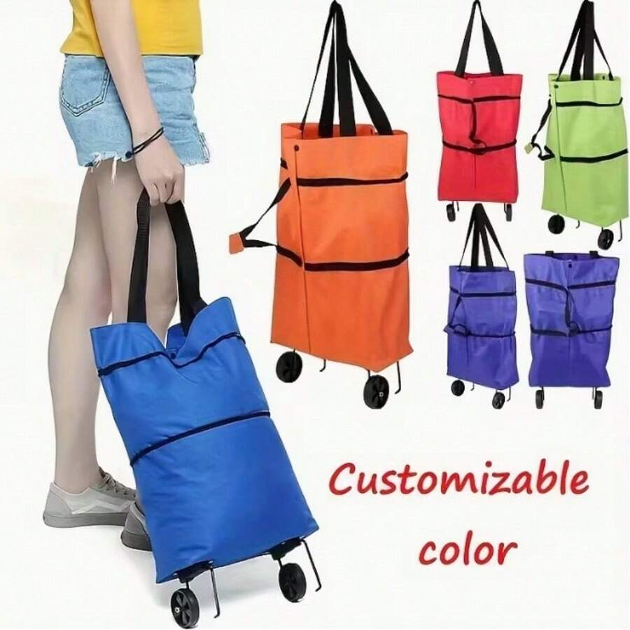 1 folding and portable shopping cart, suitable for both men and women in supermarkets. Available in 5 colors: blue, red, orange, black, and green. A portable and foldable shopping bag with wheels, reusable, waterproof, stain-resistant, durable, perfect for supermarket shopping and travel.