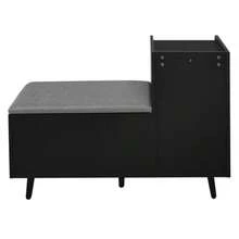 Modern Schuhbank Schuhtruhe Sitzbank Mit Drei Stauraumtüren, Mit Asymmetrischen Metallgriffen Und Mehreren Ebenen Zur Aufbewahrung - Mass: B100/T34/H69 Cm - Black - View 9