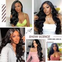 [40 Inch 200% Density] Body Wave Glueless Wigs Human Blended Hair 13x6 HD Transparent Lace Frontal Weaves Brazilian Virgin Hair Wig Pre Plucked Natural Hairline & Pre-Bleached Invisible Knots With Baby Hair Suitable For Women To Wear On Daily Or Holiday Occasions Synthetic Wig Cosplay Wigs Suitable For Halloween Or Parties - 自然色&黑色系 - 查看 9