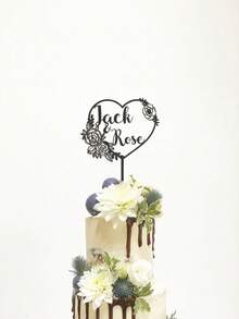 Customized Wedding Cake Topper: Rustic Floral Heart Shape, Customizable Name | Romantic Anniversary & Valentine's Day Gift - Multicolor - View 3