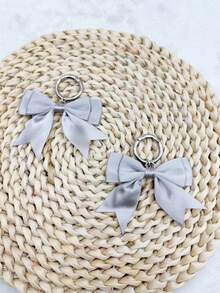 1对灰色丝带蝴蝶结吊坠鞋扣装饰，适用于项链、包包、钥匙扣装饰、DIY配件 - 灰色 - 查看 6