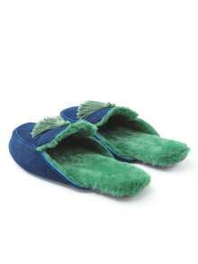 Women's Fashion Fringed Plush Warm Plush Anti-Slip House Slippers - Blue - View 4