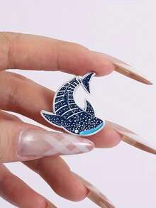 1pc Cute Underwater Animal Brooch - Zinc Alloy Enamel Badge, Dolphin Design, Suitable For Clothing, Hats, Backpacks, Shirts - Sea Blue - View 4