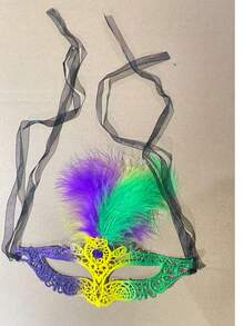 1pc Feather Half Face Mask, Detachable Side Flower Masquerade Mask, Costume Prop Suitable For Festivals