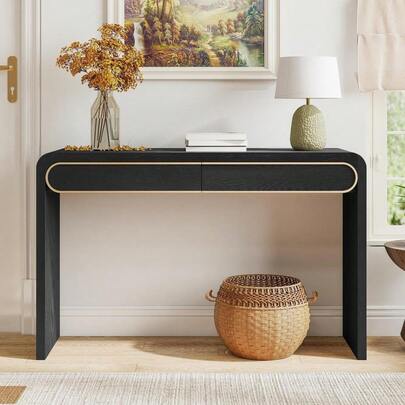 Console Table With Drawers Black Narrow Entryway Table With Drawers Wooden Sofa Couch Table For Living Room, Entryway, Hallway