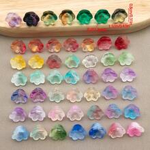 50颗铃兰玻璃珠，8x11毫米，散珠，带有铃兰花苞和钟形花朵，适用于DIY珠宝、发夹和串珠。 - 彩色 - 查看 4