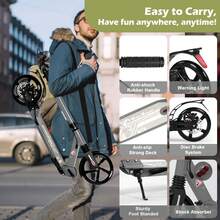 Kick Scooter, 200mm Big Wheels Scooter For Adults With Disc Brakes, Adult Scooters With Carry Strap And Double Shock Absorption, Foldable Scooters - Grey - View 6