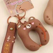 1pc Capybara U-Shaped Pillow Keychain, Soft Silicone U-Shaped Pillow, Suitable For Office Workers And Students To Relieve Stress During Breaks, Small Size Won't Take Up Desk Space, Cute Capybara Design Can Be Hung On Backpack Side Pocket - Multicolor - View 9