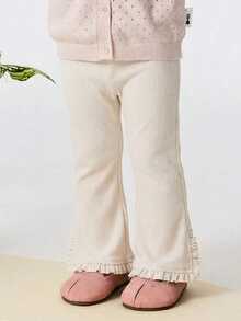 mini bala Girls' Elastic Leggings, Soft, Sweet And Comfortable, Flared Leg Style, Spring 2026 Collection - Light Khaki - View 2