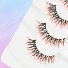 全套混色假睫毛，7对3-14毫米仿貂毛假睫毛，自然色、黑红色，适用于化妆的条状假睫毛