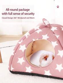 1 chiếc giường ngủ cho chuột hamster, thỏ, họa tiết ngôi sao màu hồng, chỗ trú ẩn ấm cúng cho thú cưng nhỏ, có thể giặt được, phù hợp cho chuột hamster, chồn và thỏ. - Màu Hồng baby - Xem 3