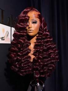34Inch Loose Deep Wave Lace Front Wigs Human Hair 250% Density 13x4 HD Transparent Loose Deep Wave Lace 99J Burgundy Frontal Wigs With Baby Hair Pre Plucked 12A Brazilian Virgin Human Hair Lace Front Wig For Women Natural Hairline - S99J - Xem 3