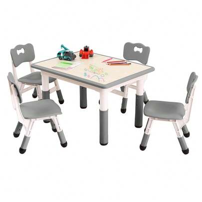 Kids Table And Chairs Set, Height Adjustable Desk With 4 Seats For Ages 2-10,Arts & Crafts Table,Graffiti Desktop, Non-Slip Legs, Max 300lbs, Children Multi-Activity Table For Classrooms,Daycares,Home