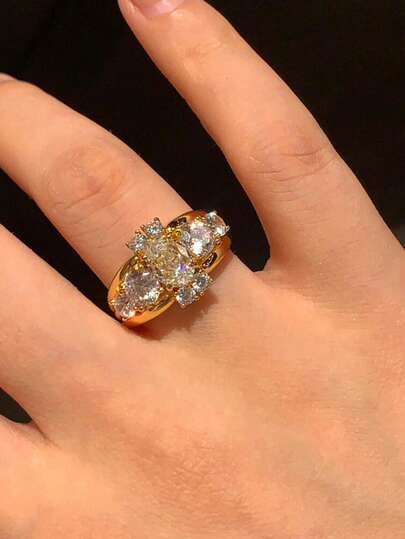 rundraw 1pc Ramadan Essential New Geometric Cubic Zirconia Multilayer Luxury Copper Gold/Silver Adjustable Ring For Women, Suitable For Party, Daily Outfit, Best Gift For Friends & Lovers On Holidays & Anniversaries