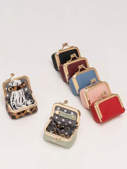 FOREVER MIYIN Women's Solid Color Mini Jewelry Box Storage Bag, Lightweight Portable Retro Jewelry Pouch With Kiss Lock Clasp, Small Jewelry Organizer Bag With Polka Dot Lining For Jewelry/Necklace/Ring/Coin/AirTag Storage, Suitable For Travel And Daily Use, Makeup Bag Insert, Gift For Girls And Women