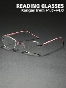 NRDZQ Women's Rimless Rhinestone Reading Glasses, New Fashion Rhinestone Rimless Diamond-Cut Edge Metal Reading Glasses - Transparent - View 2
