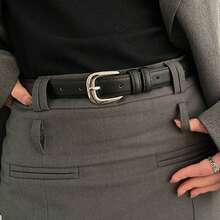 1pc Women's Flat Alloy Buckle PU Leather Belt, Fashion Casual Suitable For Outdoor, Party, Workplace Plain Casual PU Leather Buckle - 1 pc - 查看 4