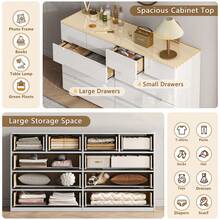 10 Drawer Dresser, 55" Dresser For Bedroom, High Gloss Dresser, Chest Of Drawers, Black, White - 白色 - 查看 6