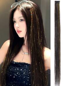 Tóc giả nối dài 24 inch màu vàng ánh kim, chất liệu sợi tổng hợp chịu nhiệt, kiểu kẹp BB, tóc thẳng, phù hợp cho nữ giới sử dụng hàng ngày. - Nhiều màu - Xem 12