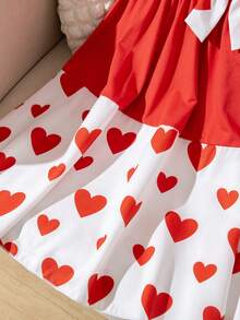 1pc Fashionable & Cute Heart Pattern Dress, Contrast Color Design, Bow Decor, Soft & Comfortable, Suitable For Vacation, Outdoor Activities, School, Vacation, Party, Valentine's Day Gift, Any Occasion, Summer - Red - View 8