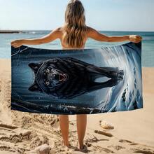 1条雪地狼图案沙滩巾，超柔软超细纤维特大号沙滩毯，超强吸水浴巾，适合旅行、游泳池、潜水、冲浪、瑜伽、露营，多种尺寸可选，沙滩用品，适用于海滩、泳池、旅行、露营、瑜伽、浴室装饰 - 彩色 - 查看 8