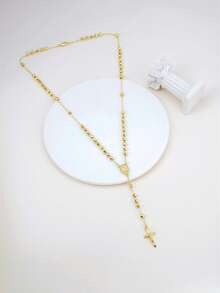 1件瓜达卢佩圣母金色念珠项链，天主教祈祷珠饰，带十字架吊坠，闪亮串珠链，宗教礼物，男女皆宜，日常佩戴/宗教活动配饰 - 金色03 - 查看 3