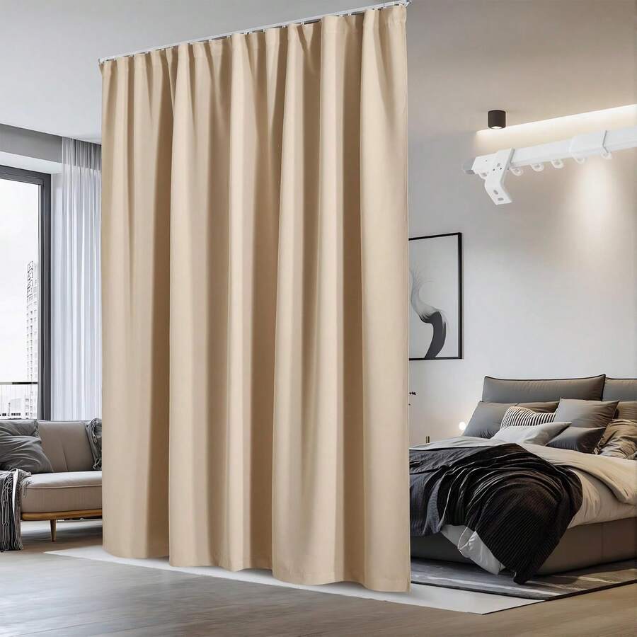 Patio Door Curtain Sound Blocking, Bedroom Privacy Room Divider Curtain Screen Partitions, Thermal Insulated Blackout Closet Sliding Door Curtain (1 Panel, 8.3ft Wide By 7ft Long, Gray) - 餅乾米色(附可調式天花板軌道) - 查看 1