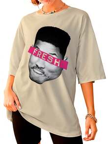 Oversized  T-Shirt – Fresh Unissex DTF Ref4436 - 米色 - 查看 4