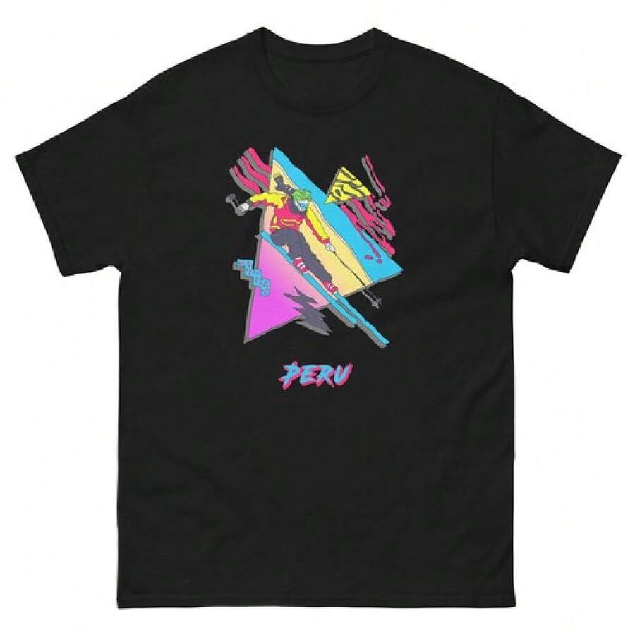 Camiseta Retro Esquiador Perú Esquí Diversión - Negro - Ver 1