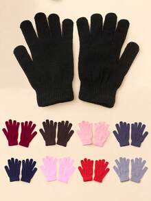 1 Pair Of Solid Color Full Finger Knitted Gloves, Unisex, Y2K Style Outdoor Windproof Casual Winter Warm Gloves Suitable For Commuting Daily Use - Fingerless Gloves - View 1