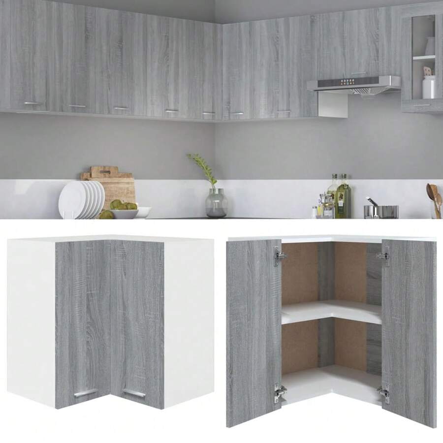 vidaXL Armoire d'angle suspendue "Lyon" Gris Sonoma 57 x 57 x 60 cm Bois d'ingénierie - Gris - Voir 1