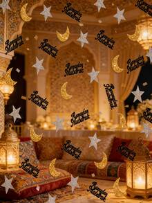 Shiny Star & Moon Confetti - Gold & Silver Glitter Paper And Foil Mix, Star & Moon Metallic Foil Confetti Tabletop Decor, Dreamy Moon And Stars Combination, For Table Decor, Party Decor, Home Decor, Room Decor, Suitable For Festivals, Birthdays, Weddings, Ramadan, Eid, Holidays, New Year And All Celebrations - Multicolor - View 6