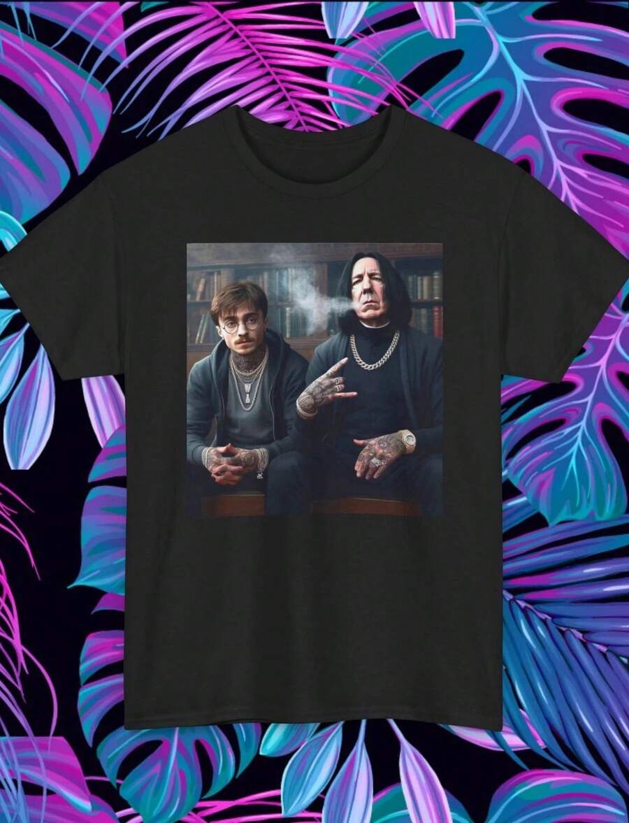 Snape Tattoo Smoking T-Shirt Potter Tee Shirt Wizard Gift - 黑色 - 查看 1