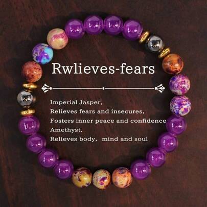 1Pc Purple Beads And Gold Jewelry Bracelet, Suitable For Mother's Day, Graduation Season, Thanksgiving And Christmas Celebrations, Suitable For Daily Wear And Gift Giving.