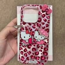 SANRIO 1个新款时尚创意豹纹闪光3D蝴蝶结三丽鸥卡通手机壳，采用防震IMD材质，可爱时尚，兼容苹果17系列、11/12/12 Pro、13/14/15、13 Pro/14 Pro/15 Pro、12 Pro Max/13 Pro Max/14 Pro Max/15 Pro Max、16、16 Pro、16 Pro Max、17、17 Pro、17 Pro Max - 彩色 - 查看 2