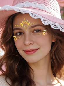 1 pieza Gemas faciales autoadhesivas y coloridas, adecuadas para festivales de música, actuaciones, fiestas de disfraces, vacaciones, carnavales y maquillaje diario. Disponible en rosa, dorado, morado, verde, azul y talla grande. Decoración de pegatinas realistas, resistente al agua y de larga duración para combinación grupal - Multicolor - Ver 4