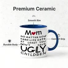 1 Pc 11oz Mug Durable White Ceramic Coffee Cup With Heart Graphic And Humorous Message For Mom Mother Figure Stepmom Funny Sarcastic Quote Present For Mothers Day Birthday Anniversary Appreciation Idea For Women Ladies Christmas Gifts - deep blue - 查看 4