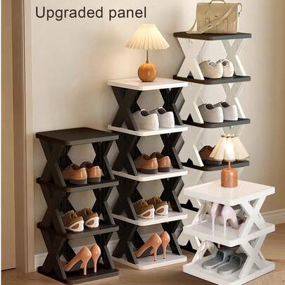 9/6-Tier Narrow Shoe Rack, New Upgraded Shoe Rack, Small Vertical Shoe Rack, Space-Saving DIY Freestanding Shoe Organizer Shelf, Suitable For Entryway, Closet, Fits US Size 9-10, Easy Assembly And Sturdy Structure, Black And White Color, Can Be Used For Room Decor, Halloween, Autumn, Christmas/Halloween/Christmas Decor