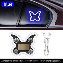 Solar Powered LED Car Atmosphere Light, Cute Butterfly Neon Light, Suction Cup Breathing Light, USB Rechargeable