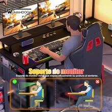 Mesa de Juego Pequeña en Forma de L con Toma de Corriente, Mesa en Forma de L con Soporte para Monitor y Estante de Almacenamiento, Mesa de Juego - Negro - Ver 4
